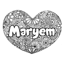 Coloriage pr&eacute;nom Maryem - d&eacute;cor Mandala coeur