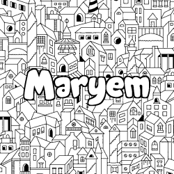 Coloriage pr&eacute;nom Maryem - d&eacute;cor Ville