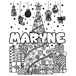Coloriage pr&eacute;nom MARYNE - d&eacute;cor Sapin et Cadeaux