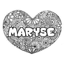 Coloriage pr&eacute;nom MARYSE - d&eacute;cor Mandala coeur