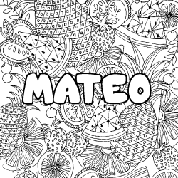 Coloriage prénom MATEO - décor Mandala fruits