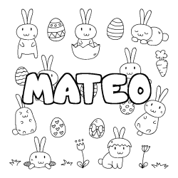 Coloriage prénom MATEO - décor Paques