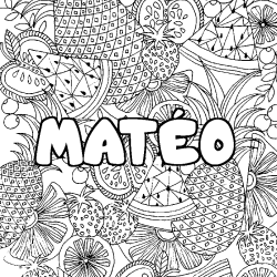 Coloriage prénom MATÉO - décor Mandala fruits