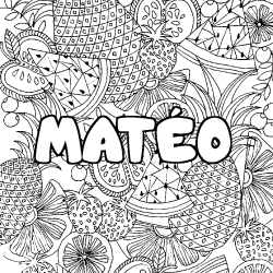 Coloriage pr&eacute;nom MAT&Eacute;O - d&eacute;cor Mandala fruits