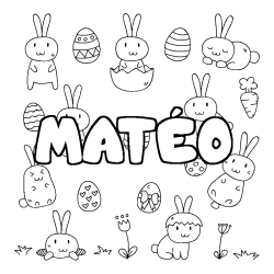 Coloriage pr&eacute;nom MAT&Eacute;O - d&eacute;cor Paques