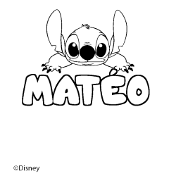Coloriage pr&eacute;nom MAT&Eacute;O - d&eacute;cor Stitch