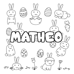 Coloriage prénom MATHEO - décor Paques