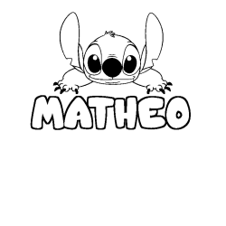 Coloriage prénom MATHEO - décor Stitch
