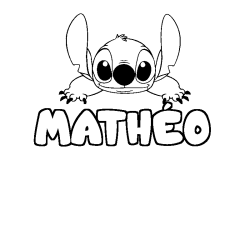 Coloriage prénom MATHÉO - décor Stitch