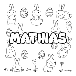 Coloriage pr&eacute;nom MATHIAS - d&eacute;cor Paques