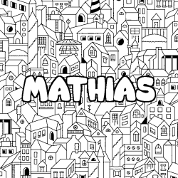 Coloriage pr&eacute;nom MATHIAS - d&eacute;cor Ville