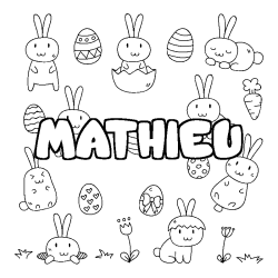Coloriage pr&eacute;nom MATHIEU - d&eacute;cor Paques