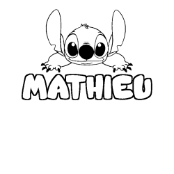 Coloriage prénom MATHIEU - décor Stitch