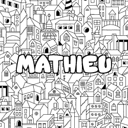 Coloriage pr&eacute;nom MATHIEU - d&eacute;cor Ville