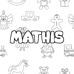 Coloriage pr&eacute;nom MATHIS - d&eacute;cor Jouets