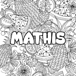 Coloriage prénom MATHIS - décor Mandala fruits