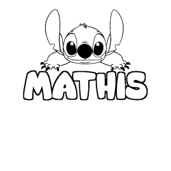Coloriage prénom MATHIS - décor Stitch