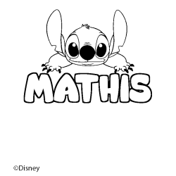Coloriage pr&eacute;nom MATHIS - d&eacute;cor Stitch