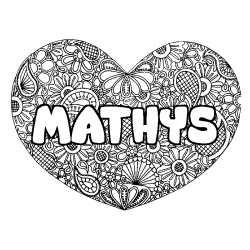 Coloriage pr&eacute;nom MATHYS - d&eacute;cor Mandala coeur
