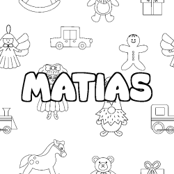 Coloriage prénom MATIAS - décor Jouets