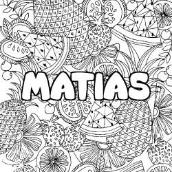 Coloriage pr&eacute;nom MATIAS - d&eacute;cor Mandala fruits