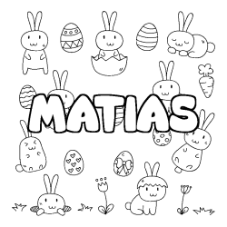 Coloriage pr&eacute;nom MATIAS - d&eacute;cor Paques