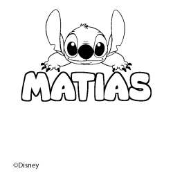 Coloriage pr&eacute;nom MATIAS - d&eacute;cor Stitch