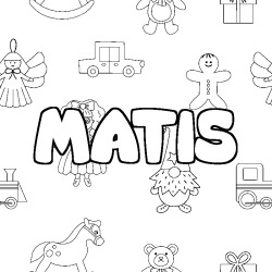 Coloriage prénom MATIS - décor Jouets