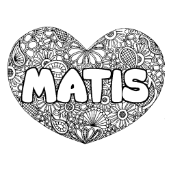 Coloriage prénom MATIS - décor Mandala coeur