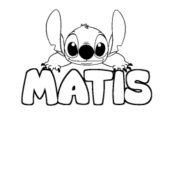 Coloriage prénom MATIS - décor Stitch