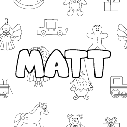 Coloriage pr&eacute;nom MATT - d&eacute;cor Jouets