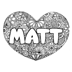 Coloriage prénom MATT - décor Mandala coeur