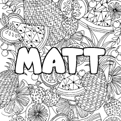 Coloriage prénom MATT - décor Mandala fruits