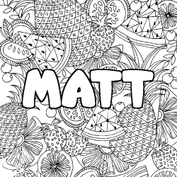Coloriage pr&eacute;nom MATT - d&eacute;cor Mandala fruits