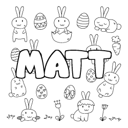 Coloriage pr&eacute;nom MATT - d&eacute;cor Paques