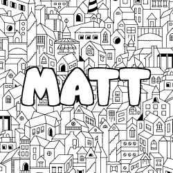 Coloriage prénom MATT - décor Ville