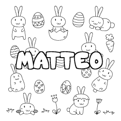 Coloriage prénom MATTEO - décor Paques