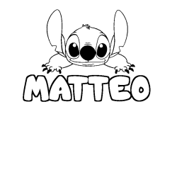 Coloriage prénom MATTEO - décor Stitch
