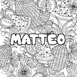 Coloriage prénom MATTÉO - décor Mandala fruits