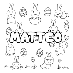 Coloriage pr&eacute;nom MATT&Eacute;O - d&eacute;cor Paques
