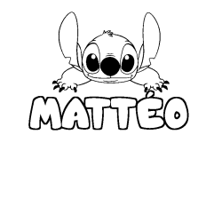 Coloriage prénom MATTÉO - décor Stitch