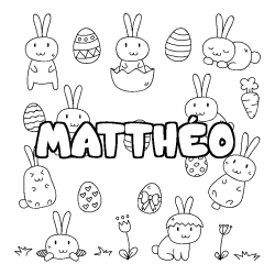 Coloriage pr&eacute;nom MATTH&Eacute;O - d&eacute;cor Paques