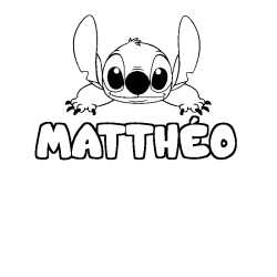 Coloriage prénom MATTHÉO - décor Stitch