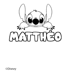 Coloriage pr&eacute;nom MATTH&Eacute;O - d&eacute;cor Stitch