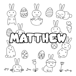 Coloriage pr&eacute;nom MATTHEW - d&eacute;cor Paques