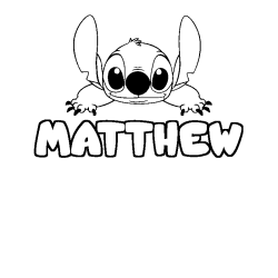 Coloriage prénom MATTHEW - décor Stitch