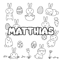 Coloriage pr&eacute;nom MATTHIAS - d&eacute;cor Paques