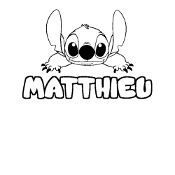 Coloriage prénom MATTHIEU - décor Stitch