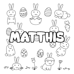 Coloriage pr&eacute;nom MATTHIS - d&eacute;cor Paques