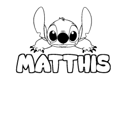Coloriage prénom MATTHIS - décor Stitch